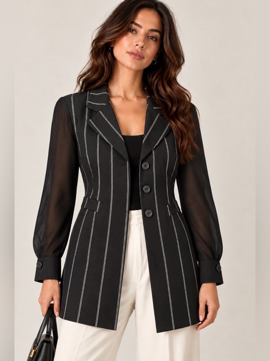 Byblos Jackets & Blazers - Vintage Byblos Made in Italy Black Pinstripe Blazer